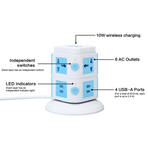 portable socket with wireless charging and 4USB
