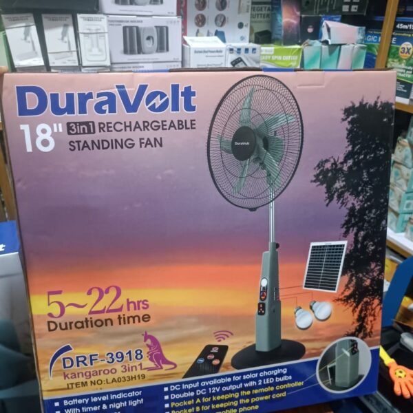 Duravolt 3in1 18 inches Rechargeable Fan