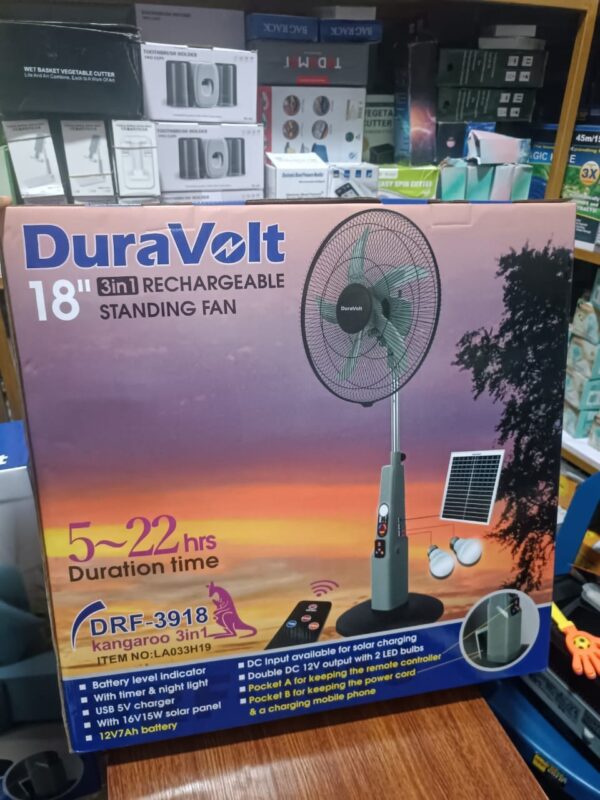 Duravolt 3in1 18 inches Rechargeable Fan