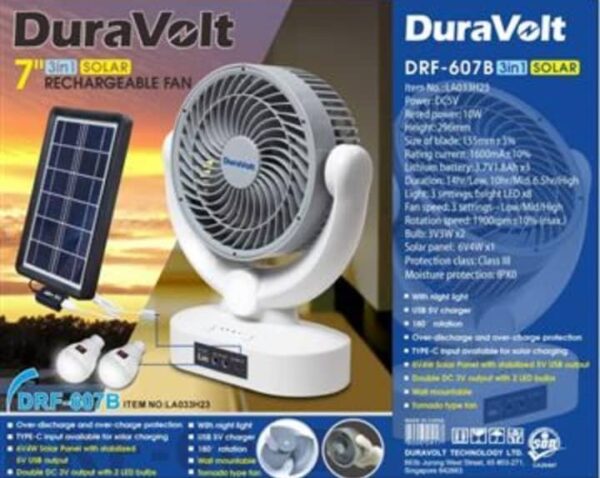 Duravolt 7inches 3in1 Solar Fan