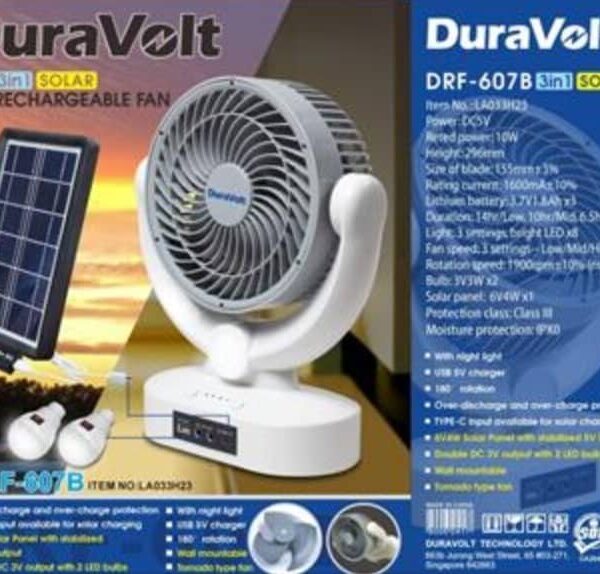 Duravolt 7inches 3in1 Solar Fan