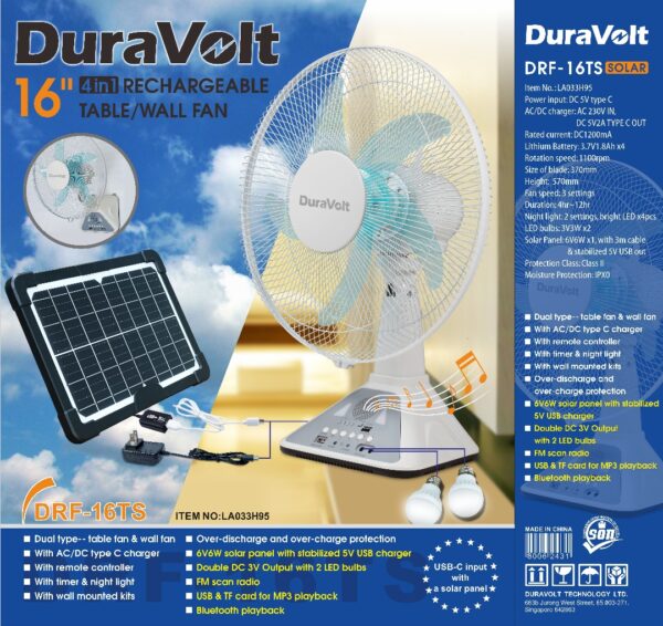 Duravolt 16 inches rechargeable Table fan