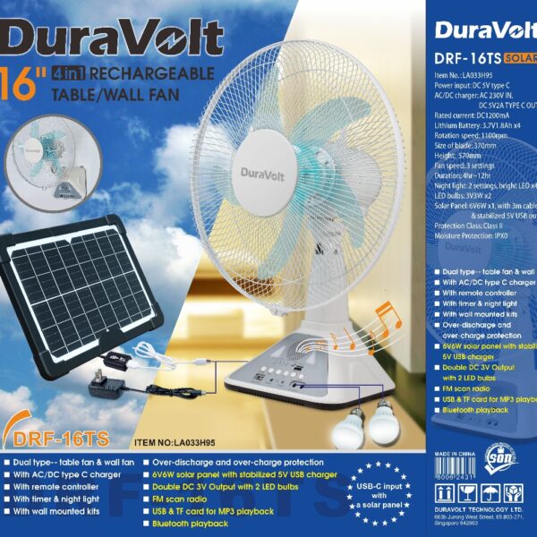 Duravolt 16 inches rechargeable Table fan
